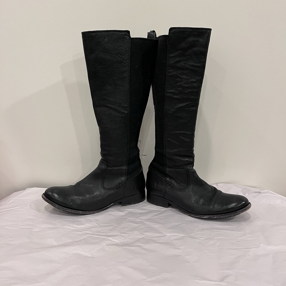 Frye Black Leather Knee High Riding Boots‎ Zip Closure Round Toe Women's 7.5 B